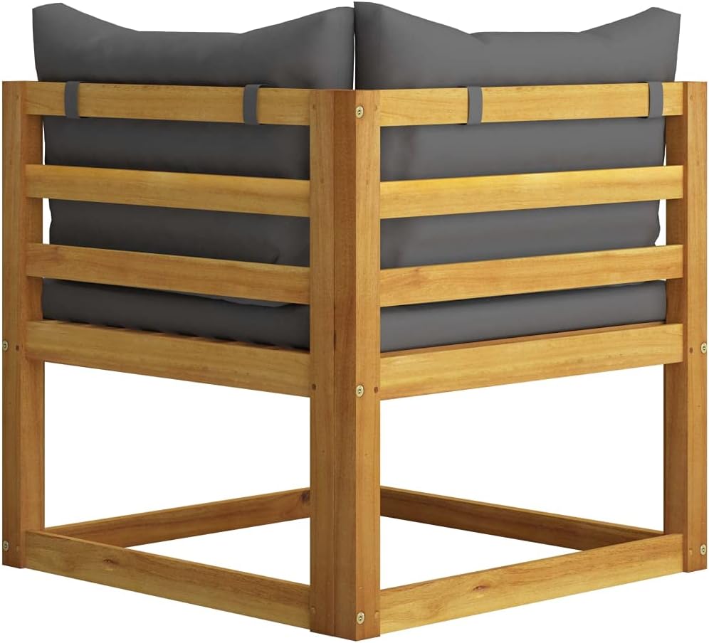 vidaXL Solid Acacia Wood 3-Seater Patio Sofa with Cushions, Dark Gray Fabric, Rustic Charm, Adjustable and Comfortable Outdoor Lounge Set