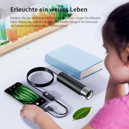 Handy-Mikroskop, Ashfly USB Mikroskop für Kinder 10 Bis 200X tragbares Taschenmikroskop, 3 Stufen einstellbar LED Lights Mikroskop Digital für iOS& Android (Bildungsgeschenk)