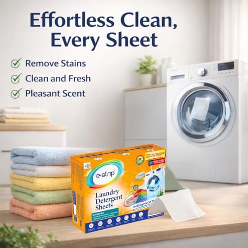 Image of eStrip Proenzyme 5X Laundry Detergent Sheets-90 Sheets(180 Loads)|Tough on Stains,Deep Enzyme Cleaning|Pre-Soak Power|Ecofriendly Alternative to Pods, Liquid, Powder Detergent|Front & Top Load Machine