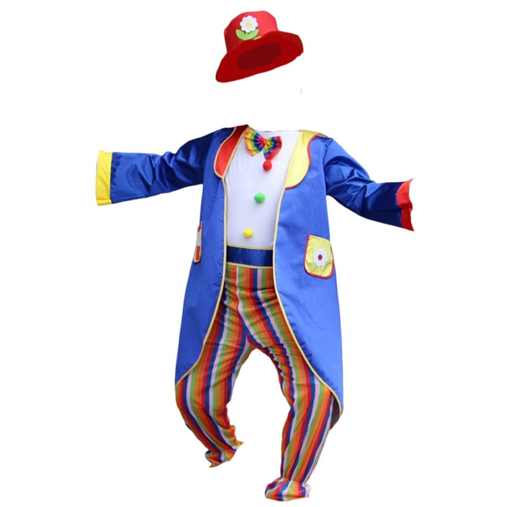 Fituenly Adult Funny Clown Costume Set, Halloween Cosplay Fancy Dress Outfit, Joker Clothes for Men, Circus Carnival Party Magician Performance Costume