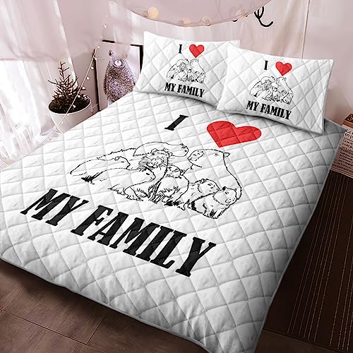 Sleepwish Capybara Family Quilt Set Carpincho Print Soft Lightweight Bed Set Black & White Bedspread 3PCS for Adult Kids Teens with 1 Quilt and 2 Pillow Covers (Full)