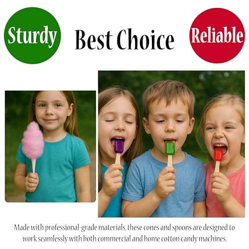 Image of Perfectware Cotton Candy Cones and Flavor Spoons Set, 100 Cones, 54 Spoons