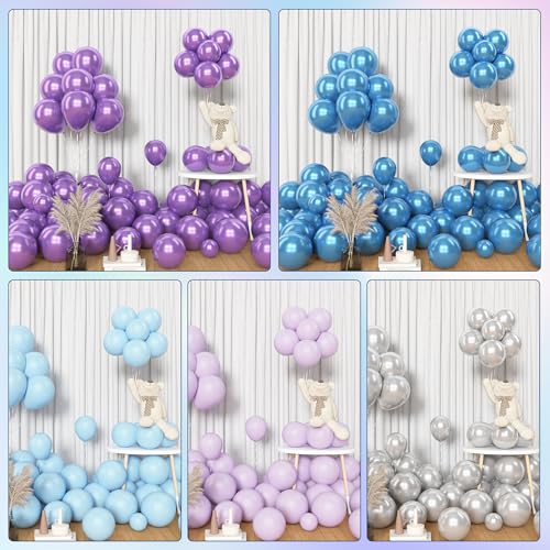 Amandir 153pcs Blue Purple Balloon Garland Arch Kit, Different Sizes 18 12 10 5 inch Blue Purple Pearlescent Metallic Confetti Snow Balloons for Princess Winter Wonderland Girl Baby Party Decorations - Image 7