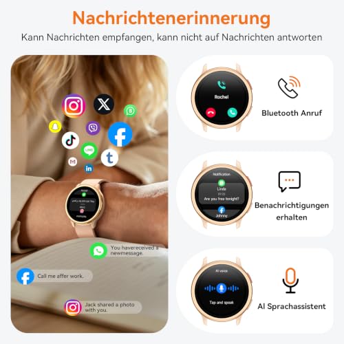Smartwatch Damen Rund, 1.27" Smart Watch mit Telefonfunktion/Whatsapp,Uhren Damen mit Pulsuhr Schlafmonitor Schrittzähler Uhr… – Ansicht 6