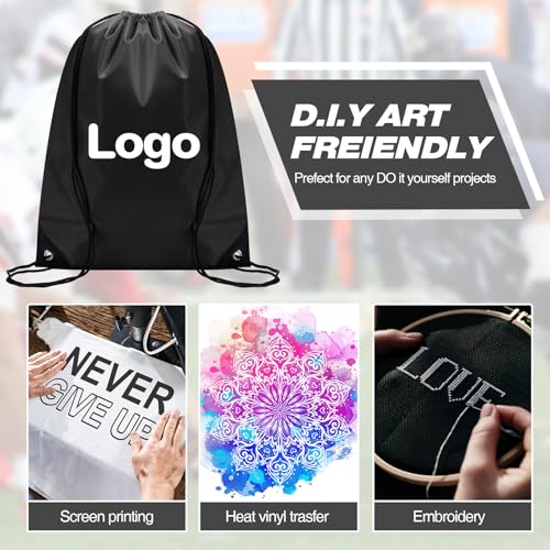 Image of Shappy Drawstring Backpack Bulk Sports Gym Cinch Bag Polyester String Bag for Men Women(Black,200 Pcs)