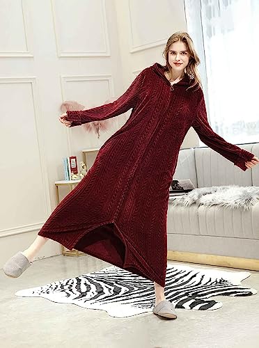 Artfasion Womens Robe Long Zipper Front Hooded Full Length Housecoat Sleepwear for Ladies4