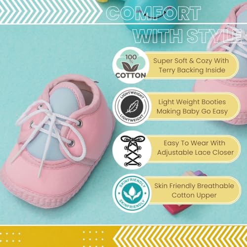Image of Neska Moda 6 To 12 Months Baby Boys & Baby Girls Cute Soft Cotton Pre-Walker Lace Booties-BT4713