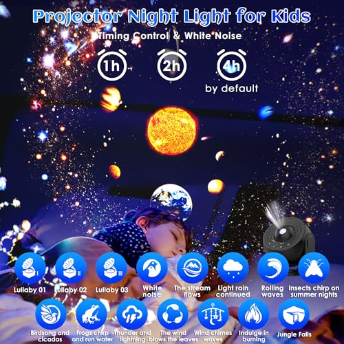 Image of Galaxy Projector for Bedroom Pro Version, HD 12 in 1 Film Discs Star Projector with Bluetooth Galaxy Light, Planetarium Projector with Timer, White Noise, 360 Rotation, Remote Control,Black