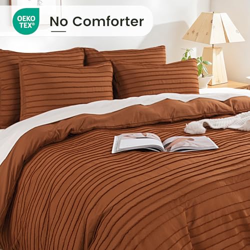 Image of NEXHOME PRO Duvet Cover, Brunt Orange 3 Pieces Boho Tufted Duvet Cover Set, Soft and Lightweight 100% Washed Microfiber Comforter Cover Set(Brunt Orange Cal King, 104 x 98)-No Comforter
