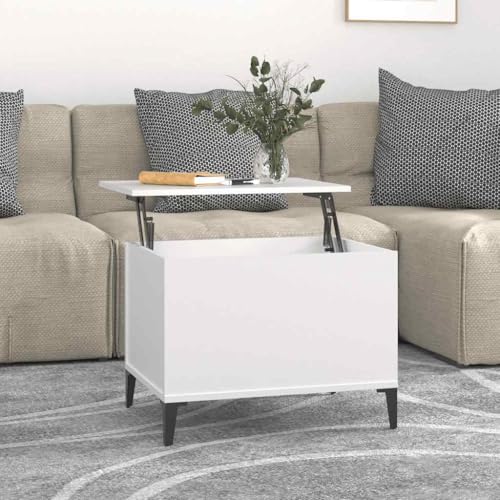 LoogCape Table basse blanche 60 x 44,5 x 45 cm en bois - Réglable en hauteur - Table de salon avec fonction ascenseur - Espace de rangement - Design moderne...