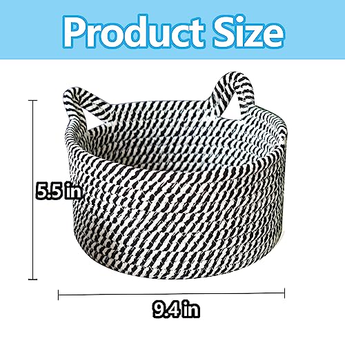 Image of Small Woven Cotton Rope Basket Empty Decorate Gift Cute Storage Organizing Dog Cat Pet Toy Box Baby Nursery Clothes Sock Changing Table Bathroom Closet Towel Shelf Desk Little Mini Boho Bin
