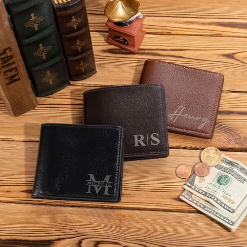 NICEDREAM Engraved Leather Bifold Wallets for Him - Personalized Mens Wallets with Initials and Name2