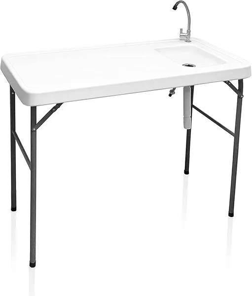 CAMP SOLUTIONS Fish Cleaning Table with Sink and Faucet, Folding Camping Sink Table for Dock Beach Patio Picnic
