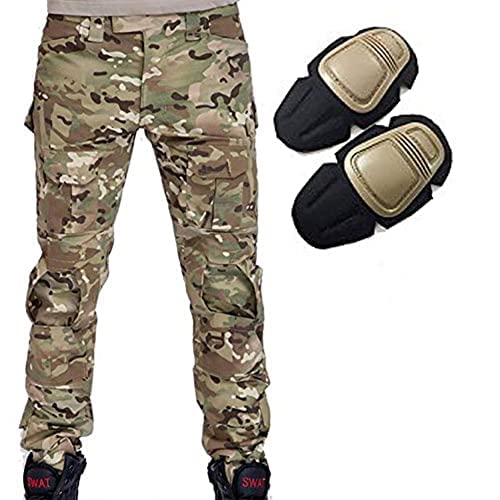 H Welt EU Pantalon militaire pour homme, pantalon avec genouillères pour jeux de stratégie, airsoft, paintball, tir, combat L multicam Cover