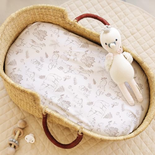 Image of Baby Bassinet Sheets for Boy, Girl (Magic Forest) 2-Pack - Fitted Bedside Bassinet Sheets - Buttery Soft Cotton Blend for Standard Mattress Pad - Compatible with Halo BassiNest