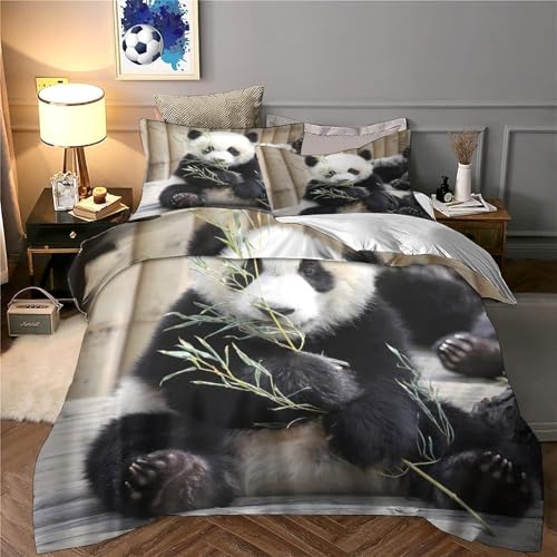 Housse de couette panda 200x200 sans repassage parure lit microfibre douce fermeture éclair - 6