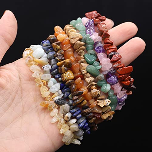LE SKY Natural Chakra Crystal Healing Chip Stretch Bracelets Irregular Spiritual Stone Bracelet for Women Men Reiki Yoga Anxiety Yoga Meditation3