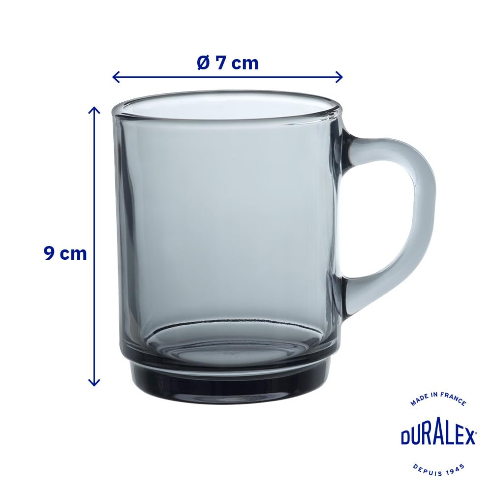 Duralex Set di 6 tazze impilabili in vetro temperato da 26 cl, resistenti tazze da cucina per caffè, tè, colazione, uso quotidiano, Set di tazze in vetro della collezione Versailles