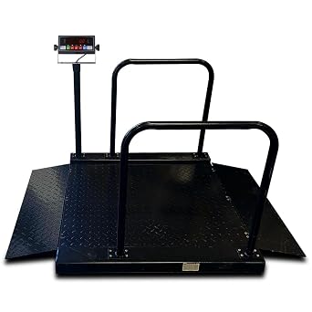 Wheelchair Scale with Ramp and Handrails, 1000 lb Capacity Digital Medical Platform Scale, Self-Retracting Ramp, Dual Side Handles, Cloud Connectivity