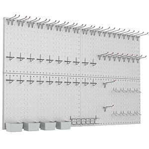 WALMANN Metal Pegboard Kit with Accessories for Wall Garage Tools Storage Pegboard for Garage, Workbench, Modular Peg Board Tool Organizer Board with Hooks(Grey)