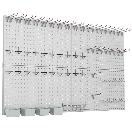 WALMANN Metal Pegboard Kit with Accessories for Wall Garage Tools Storage Pegboard for Garage, Workbench, Modular Peg Board Tool Organizer Board with Hooks(Grey)