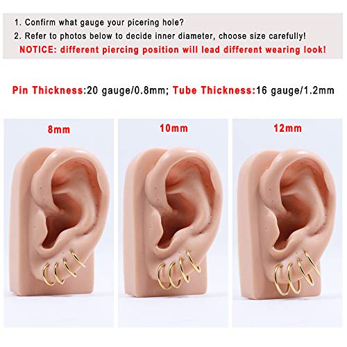 Image of 316L Surgical Steel Endless Hoop Earrings with 16g Tube for Women Silver /Gold /Rose Gold /Black 8mm /10mm /12mm