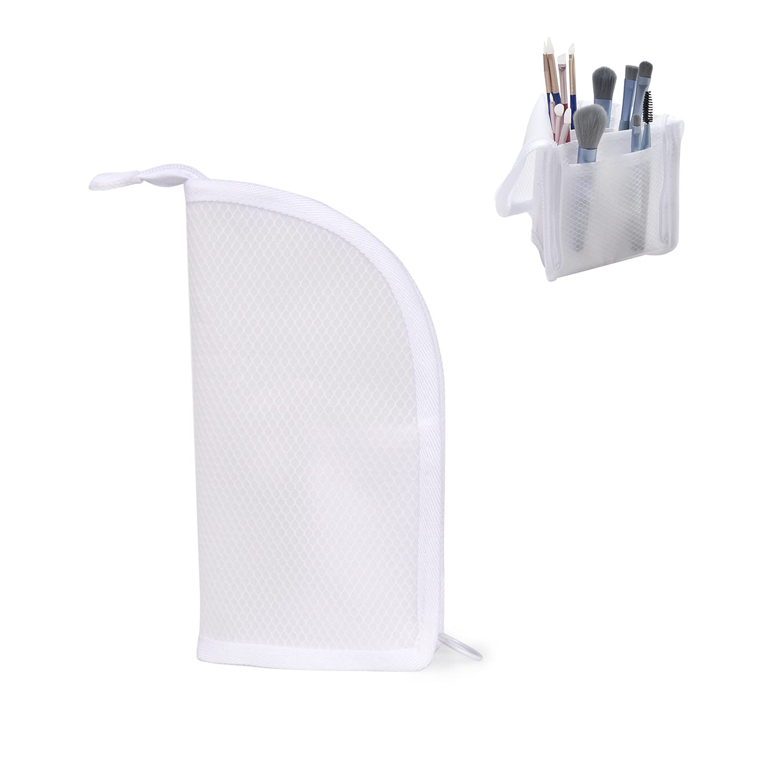 Patu Transparent Travel Toiletry Bag, Standing Waterproof Mesh Pouch, Toothbrush Holder Shaving Washing Kits Organizer, Personal Care Trip Case, White