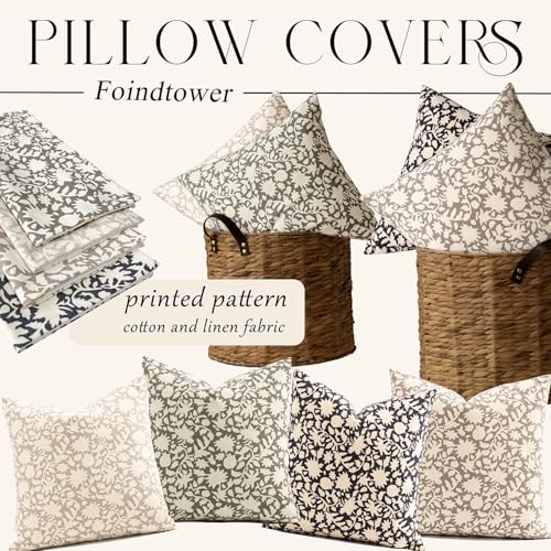 Image of Foindtower Set of 2 Decorative Neutral Floral Throw Pillow Covers Accent Farmhouse Cushion Covers Boho Vintage Pillowcase for Couch Sofa Bedroom Living Room Home Decor,24x24 Inch,Tan