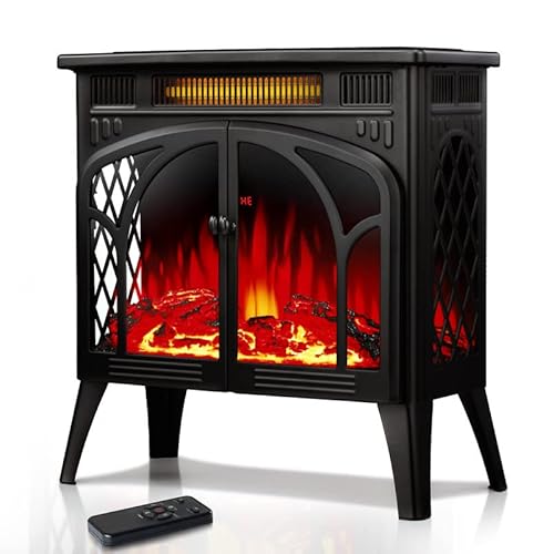 Zafro 24Inches Electric Fireplace Stove, Free-Standing Electric Fireplace With Adjustable Brightness, Indoor Heater With Realistic Flame Effects, Overheating Protection, 500W/1500W, Black #TOP17