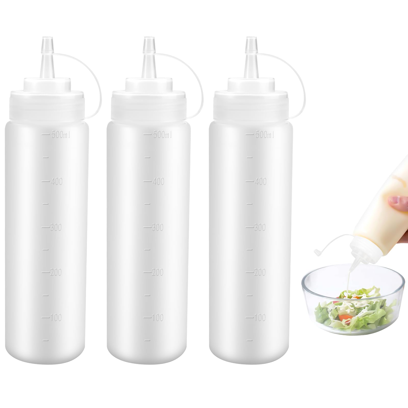 3 Piezas Biberon Cocina,500ml Transparente Condiment Squeeze Bottle,Botella de Salsa de Plástico con Tapa,Sin BPA,Dispensador de Botella para Salsa,Exprimir Condimento Botellas para Ketchup,Mostaza