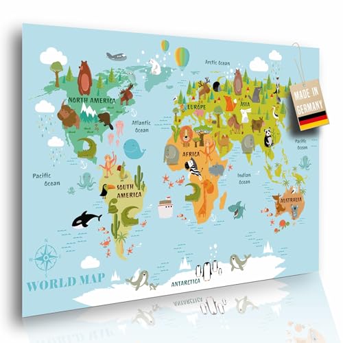 Lineo® Kids World Map for Children - Large Educational World Map Poster for Young Explorers with Animals, Continents & Landmarks - Wall Art Print 24 x 16.5 inches