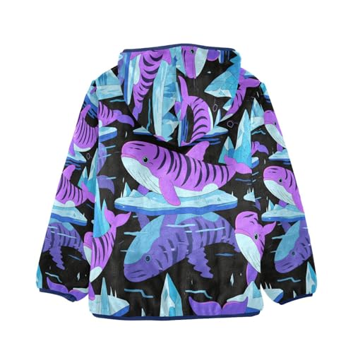 Purple Dolphins Toddler Fleece Jacket Girl Boys Hooded Fleece Jacket Coat Warm Outwear Zip-up 3-10T2