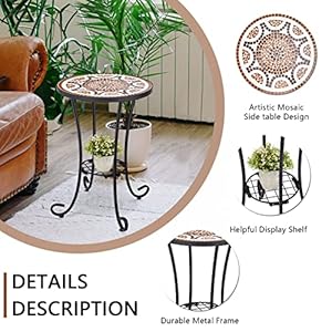 VCUTEKA Outdoor Side Table Mosaic Patio Table Accent Table Mosaic Tile Top Metal Frame Small End Table Porch Beach Patio Garden Balcony Russet 14'' VCUTEKA Outdoor Side Table Mosaic Patio Table Accent Table Mosaic Tile Top Metal Frame Small End Table Porch Beach Patio Garden Balcony Russet 14