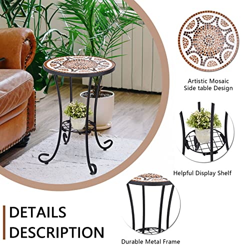VCUTEKA-Outdoor-Side-Table-Mosaic-Patio-Table-Accent-Table-Mosaic-Tile-Top-Metal-Frame-Small-End-Table-Porch-Beach-Patio-Garden-Balcony-Russet-14 VCUTEKA Outdoor Side Table Mosaic Patio Table Accent Table Mosaic Tile Top Metal Frame Small End Table Porch Beach Patio Garden Balcony Russet 14