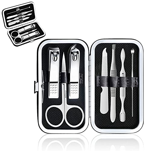 LIVEONCE Manicure Set, 7 pcs Nail Clippers Tool Nail Care Professional Travel Grooming Kit Tools Gift Stainless Steel with Luxurious PU leather case For Men Women Friends Parents