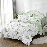 FADFAY Duvet Cover Set Queen 4-Pcs Shabby Daisy and Lavender Flowers 100% Cotton Hidden Zipper...