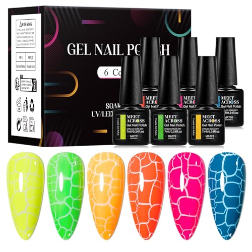 Set de Esmaltes Gel Crackle Neon 6 Colores MEET ACROSS miniatura 1