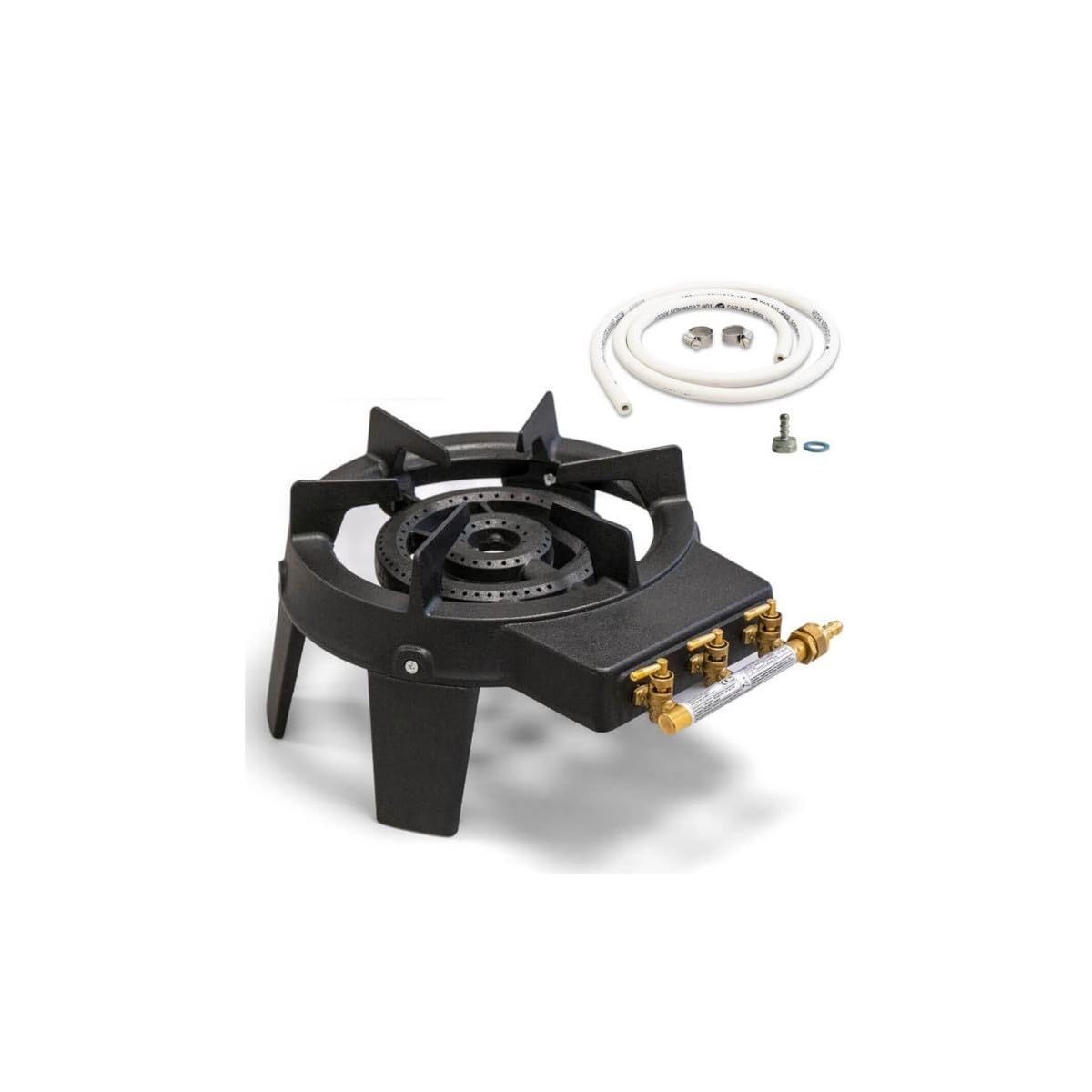 INTEC - Réchaud à gaz Professionnel TRIGLAV 9,8 KW | 2 Brûleurs en Fonte véritable | Kit Complet Pro & Camping avec 4 Pieds Stables et Tuyau Flexible 1,50m.