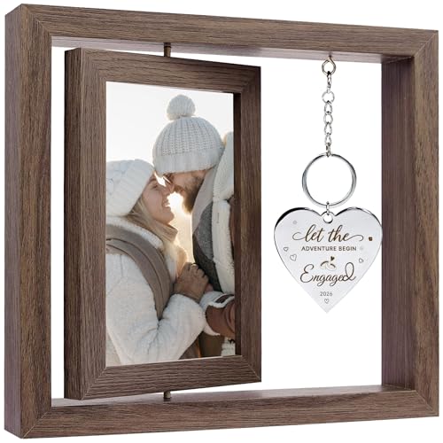 Fooyekep Engagement Gifts for Couples - Let The Adventure Begin Engagement Picture Frame Cool Wedding Engagement Gift for Newly Engaged Couples Women 2026 4x6 Rotating Floating Engaged Frame