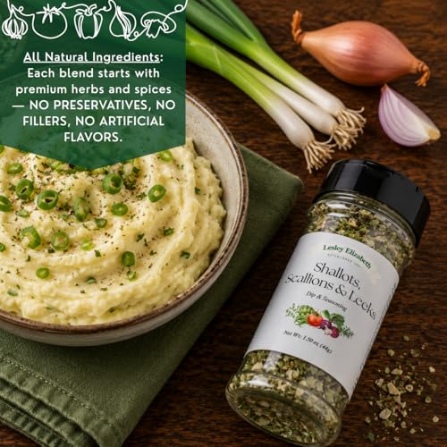 Image of Lesley Elizabeth Shallots, Scallions & Leeks Seasoning - All-Purpose Dip & Herb Blend | Gourmet Onion Spice for Chicken, Vegetables, Seafood & Grilling