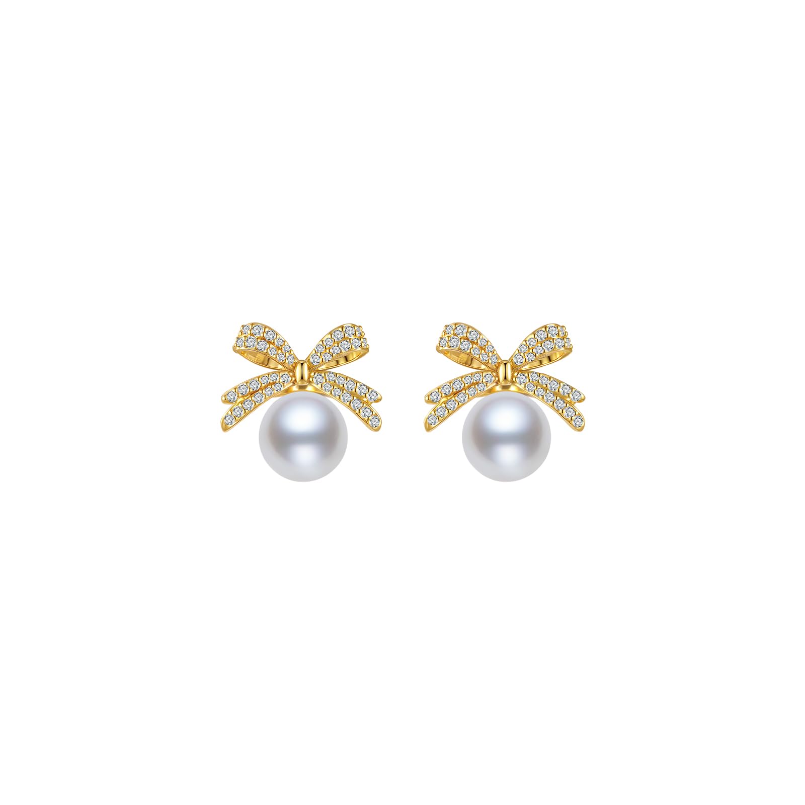14K Gold Plated 925 Sterling Silver Posts Bow Earrings for Women Cubic Zirconia Butterfly Stud Earrings Hypoallergenic Earrings