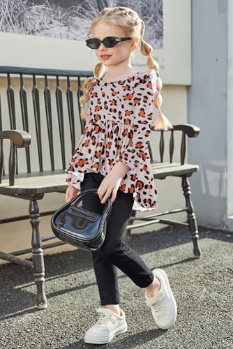 Image of Arshiner Toddler Girl Clothes Ruffle Trim Long Sleeve Pullover Top and Floral Print Leggings Fall Outfits Kids Clothing Sets