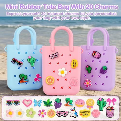 silicone small rubber beach bag with 20 charms hole handbag with adjustable shoulder strap girls and woman