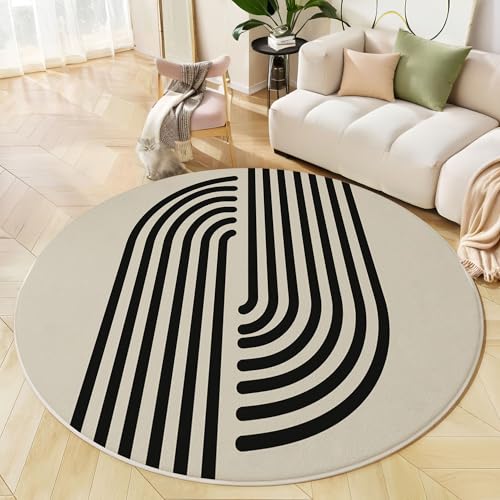 Tapis de chambre à coucher rond beige et doux imprimé géométrique