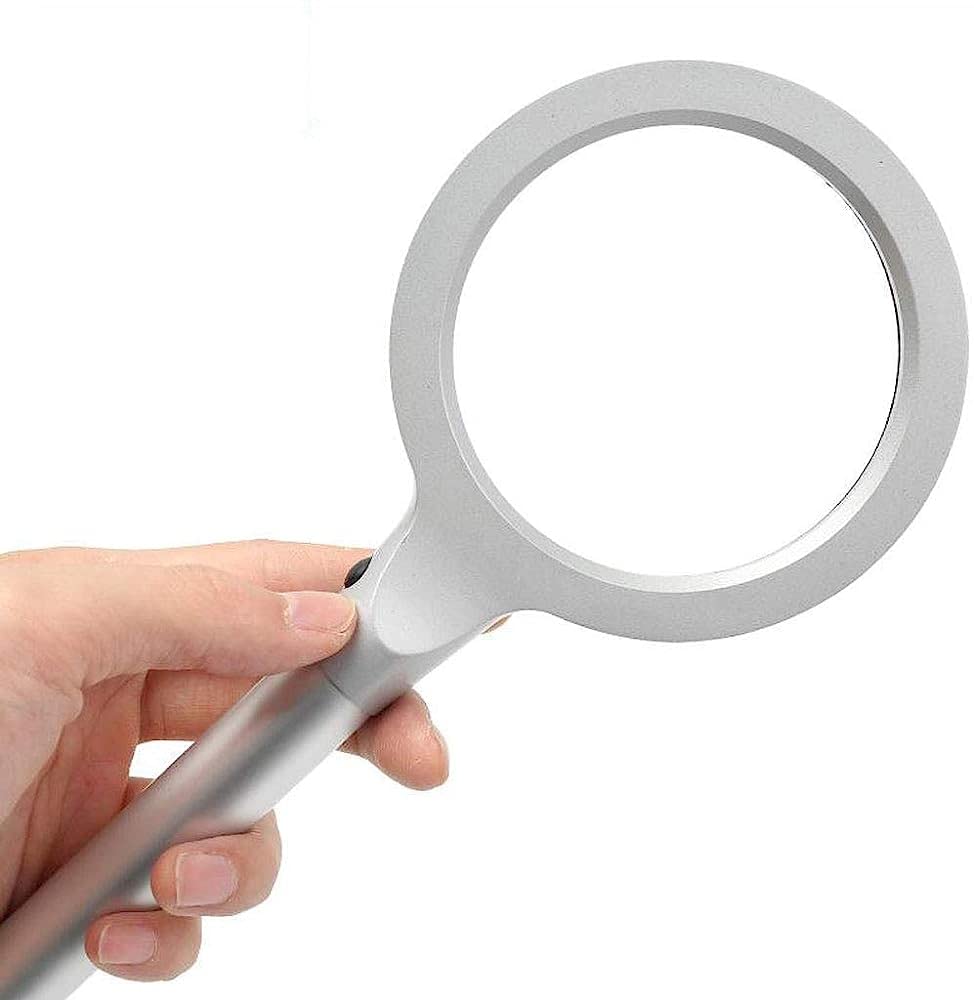 Leselupe, Handlupe mit Ganzmetallgehäuse, LED-Lampe und Staubbeutel