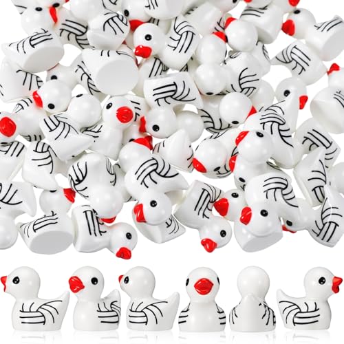 VioraWhite 100 Pcs Mini Resin Volleyball Ducks Mini Ducks Figurines Bulk Miniature Volleyball Decoration for Summer Beach Activity Carnival Micro Landscape Ornament Garden Accessories