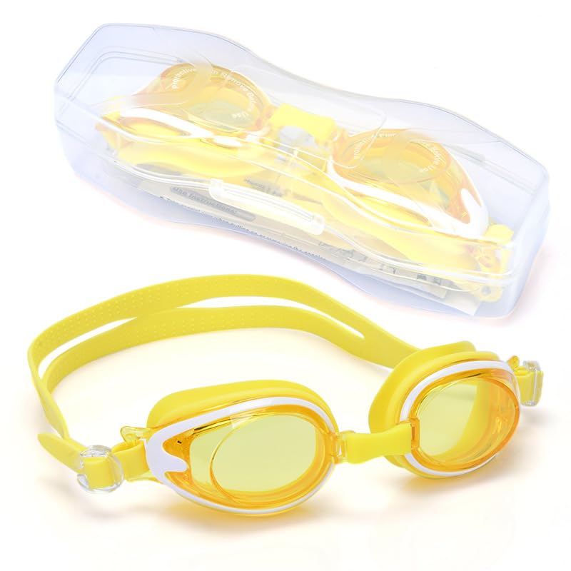 Secuinu Kids Swimming Goggles - Silicone Waterproof Goggles for Girls and Boys With Clear Lenses and Adjustable Shoulder Straps (Yellow Blue)