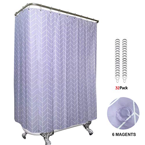 Riyidecor Lilac Herringbone Clawfoot Tub Shower Curtain Lavender 180x70 Inch with Magnets