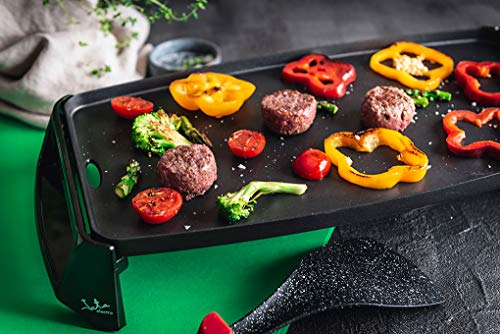 Jata-GR195-Plancha-de-Asar-Cocina-por-Igual-en-Toda-la-Superficie-46-x-25-cm-Antiadherente-Libre-de-PFOA-Muy-resistente-al-rayado-Facil-limpieza-con-Bandeja-Colectora-de-Salsas-Color-Negro