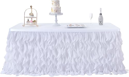 Leegleri - Falda de mesa rizada, de tul, con volantes para falda de mesa rectangular o redonda para baby shower, fiesta con temática de bebé tiburón